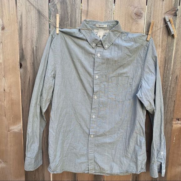 H&M gray lightweight cotton button down shirt size large - Picture 1 of 11